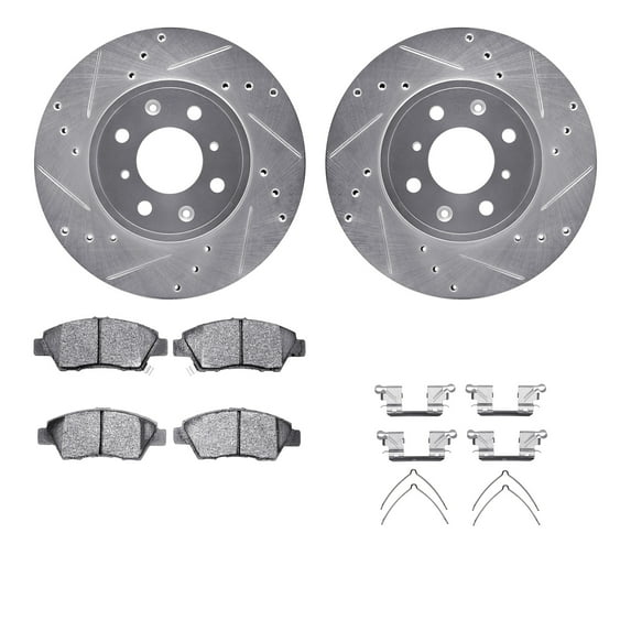 Dynamic Friction Company Front Brake Rotors-Drilled and Slotted-Silver with 5000 Advanced Brake Pads includes Hardware 7512-59053