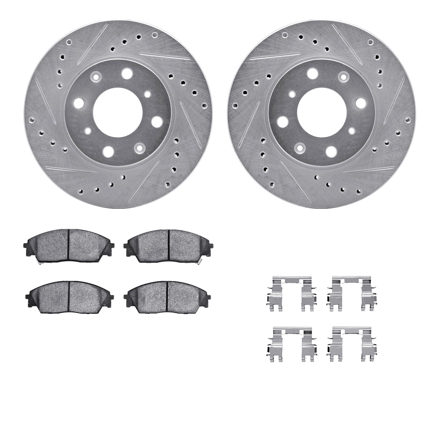Dynamic Friction Company Front Brake Rotors-Drilled and Slotted-Silver with 5000 Advanced Brake Pads includes Hardware 7512-59159