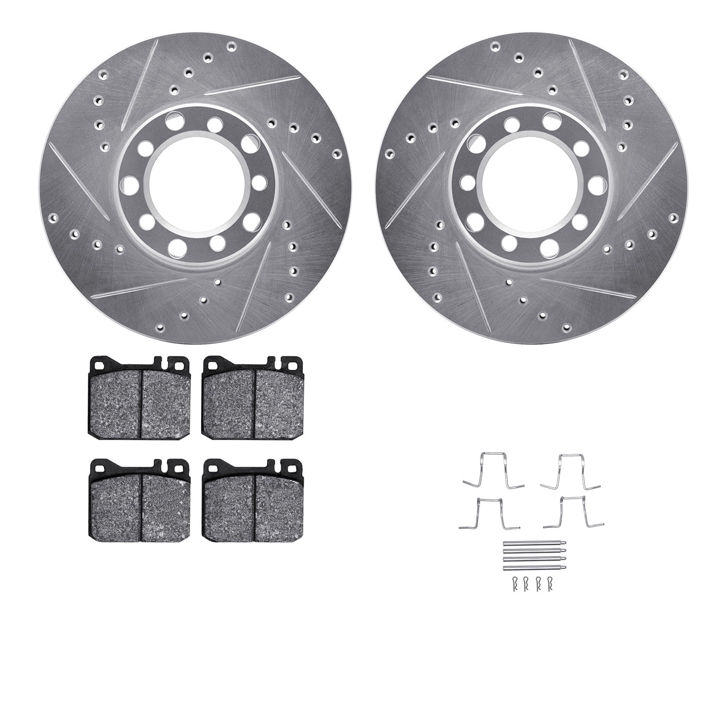 Dynamic Friction Company Front Brake Rotors-Drilled and Slotted-Silver with 5000 Advanced Brake Pads includes Hardware 7512-63019