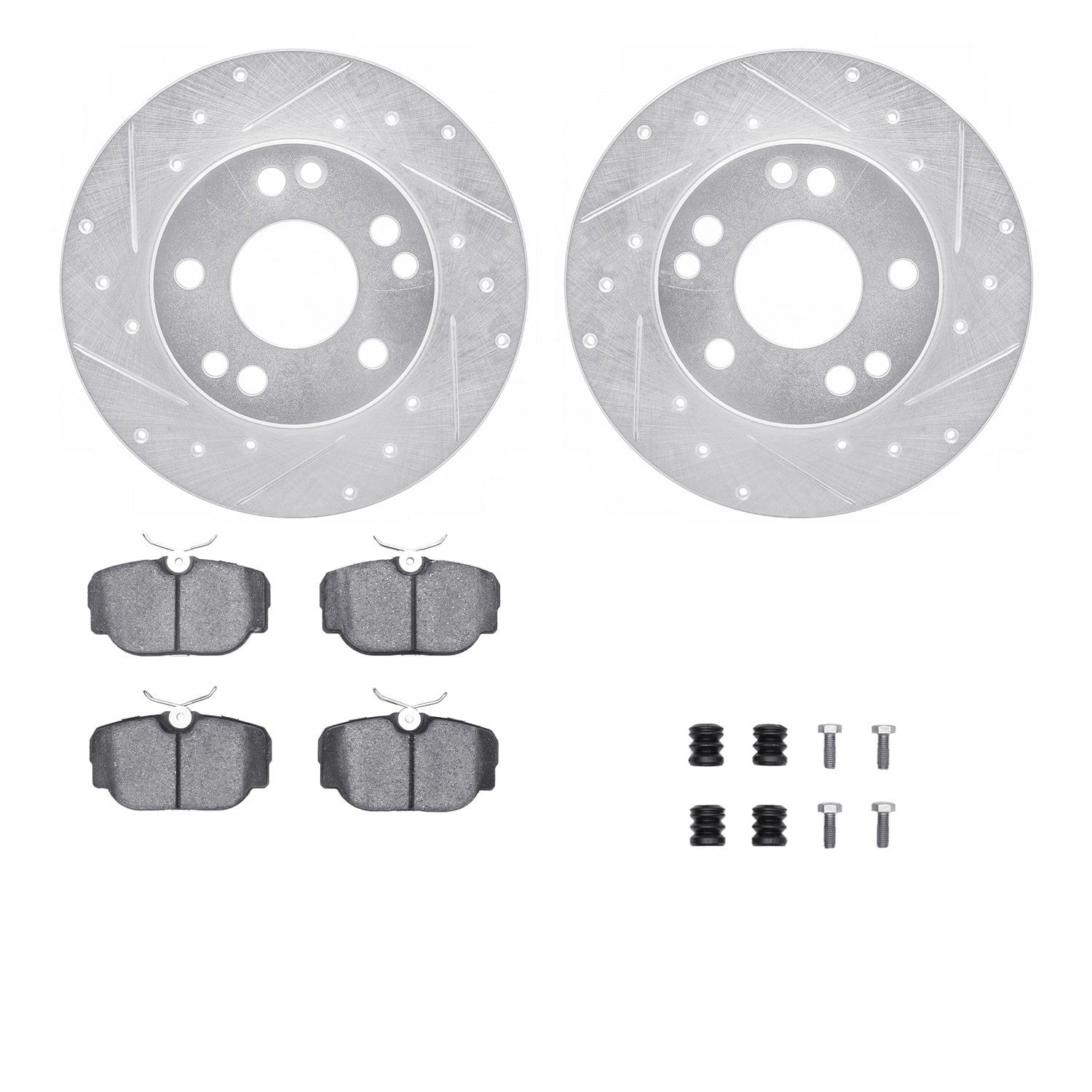 Dynamic Friction Company Front Brake Rotors-Drilled and Slotted-Silver with 5000 Advanced Brake Pads includes Hardware 7512-63021