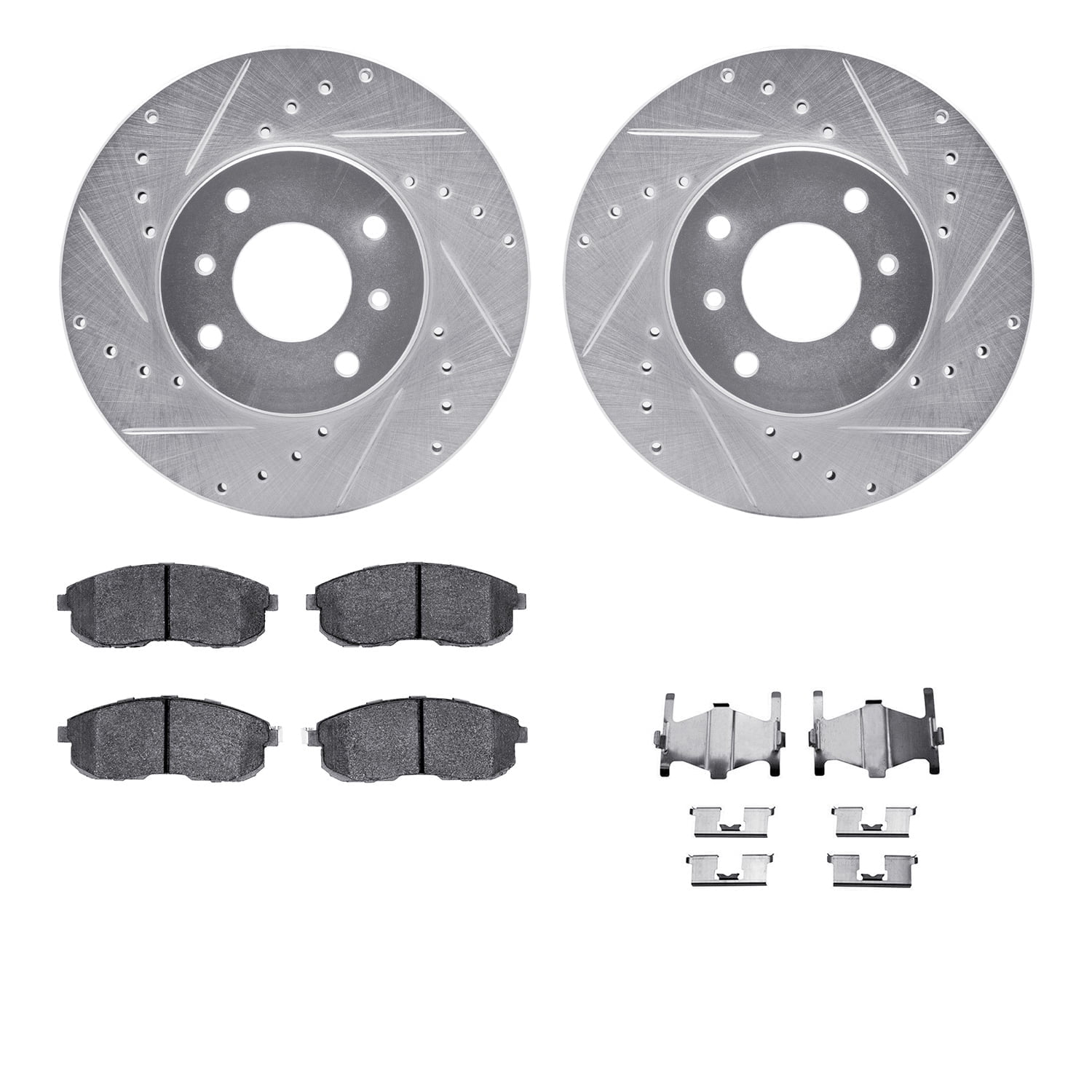 Dynamic Friction Company Front Brake Rotors-Drilled and Slotted-Silver with 5000 Advanced Brake Pads includes Hardware 7512-67041