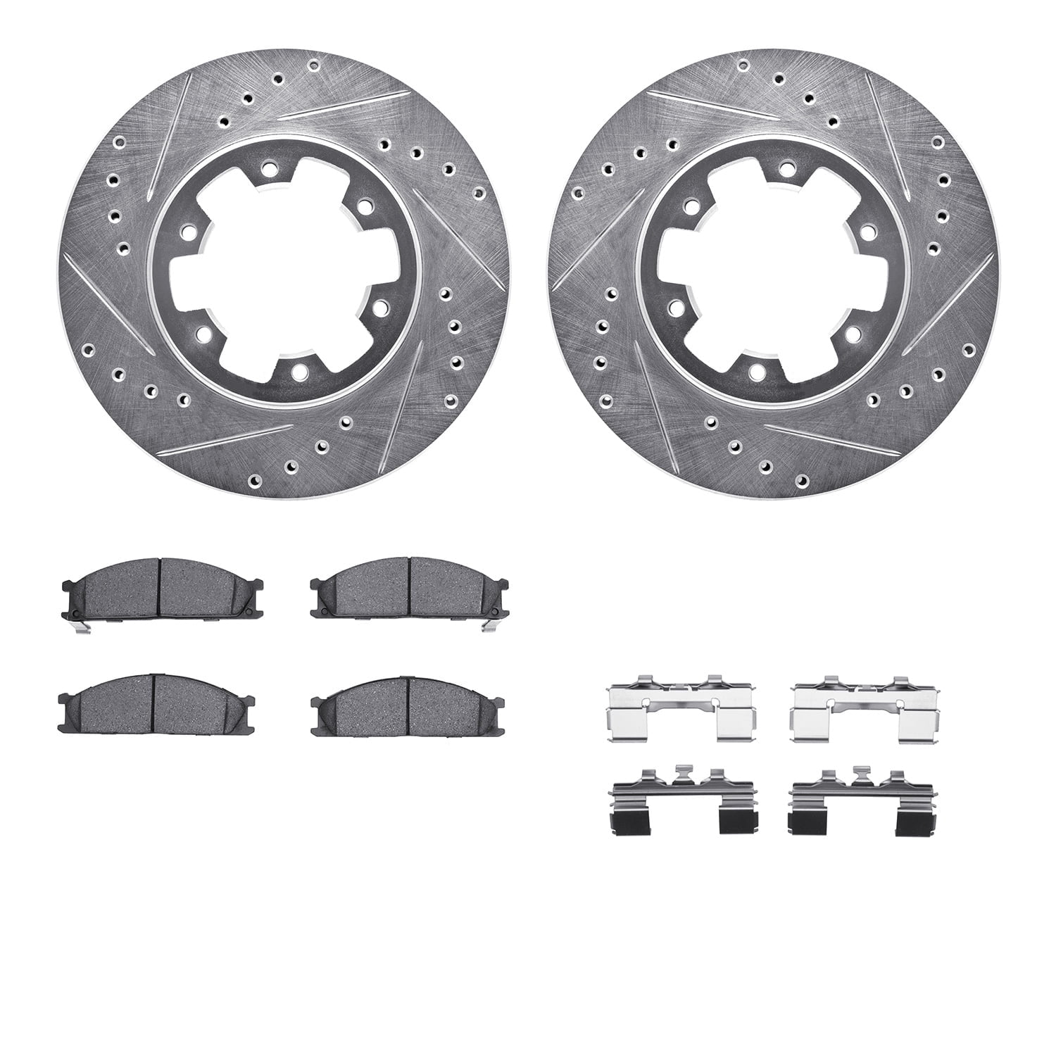 Dynamic Friction Company Front Brake Rotors-Drilled and Slotted-Silver with 5000 Advanced Brake Pads includes Hardware 7512-67050