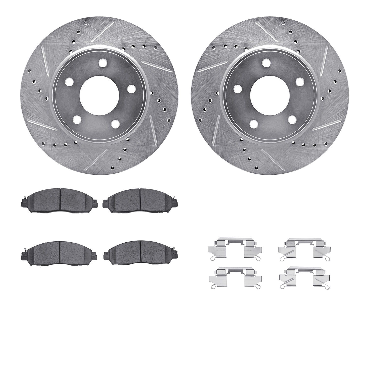 Dynamic Friction Company Front Brake Rotors-Drilled and Slotted-Silver with 5000 Advanced Brake Pads includes Hardware 7512-67109