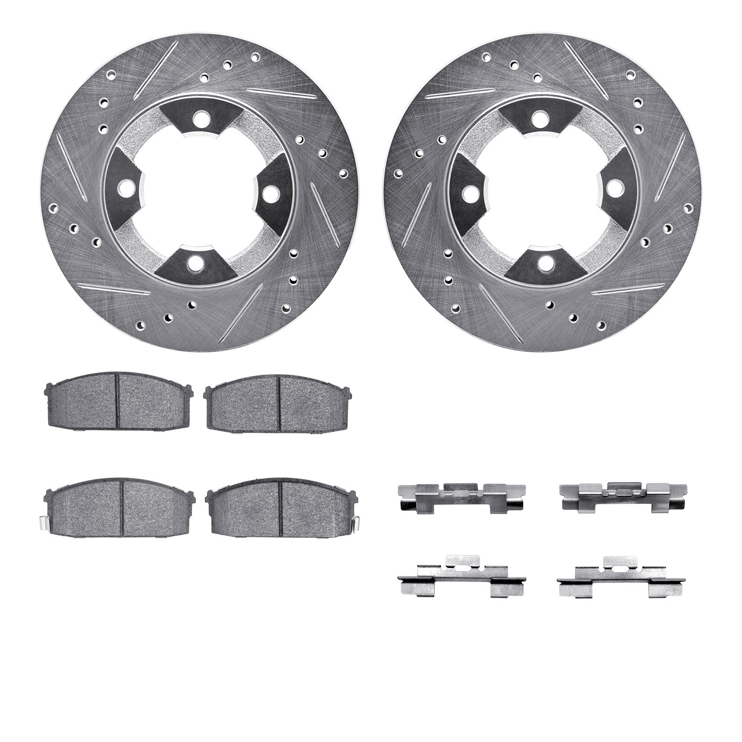 Dynamic Friction Company Front Brake Rotors-Drilled and Slotted-Silver with 5000 Advanced Brake Pads includes Hardware 7512-67178