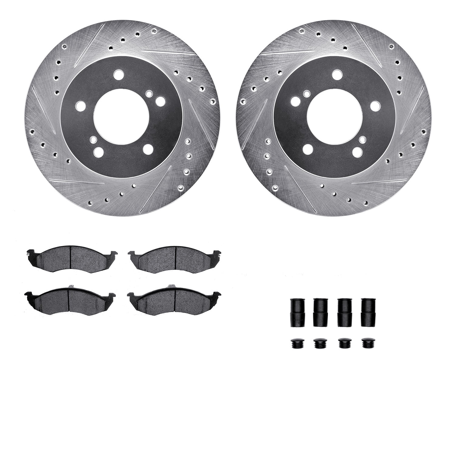 Dynamic Friction Company Front Brake Rotors-Drilled and Slotted-Silver with 5000 Advanced Brake Pads includes Hardware 7512-67380