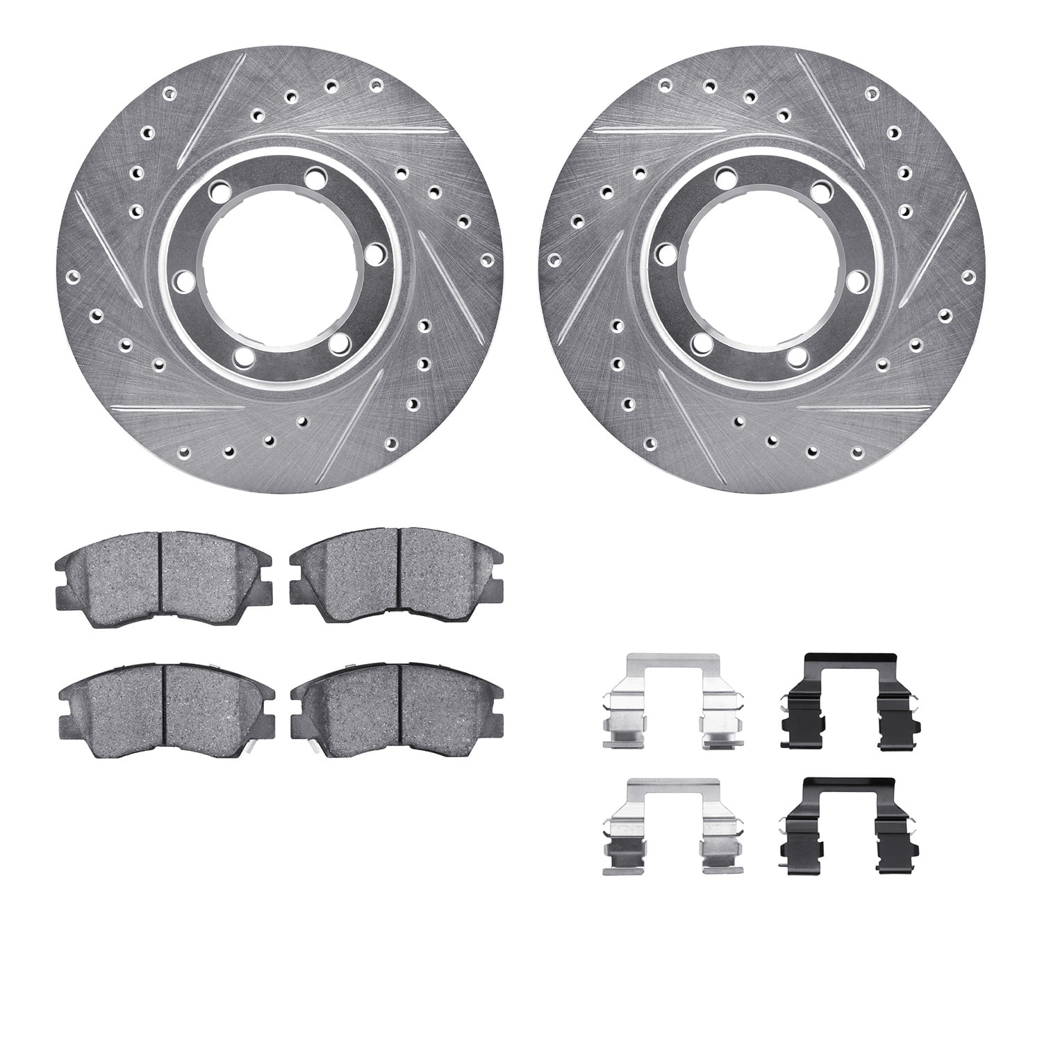 Dynamic Friction Company Front Brake Rotors-Drilled and Slotted-Silver with 5000 Advanced Brake Pads includes Hardware 7512-72025