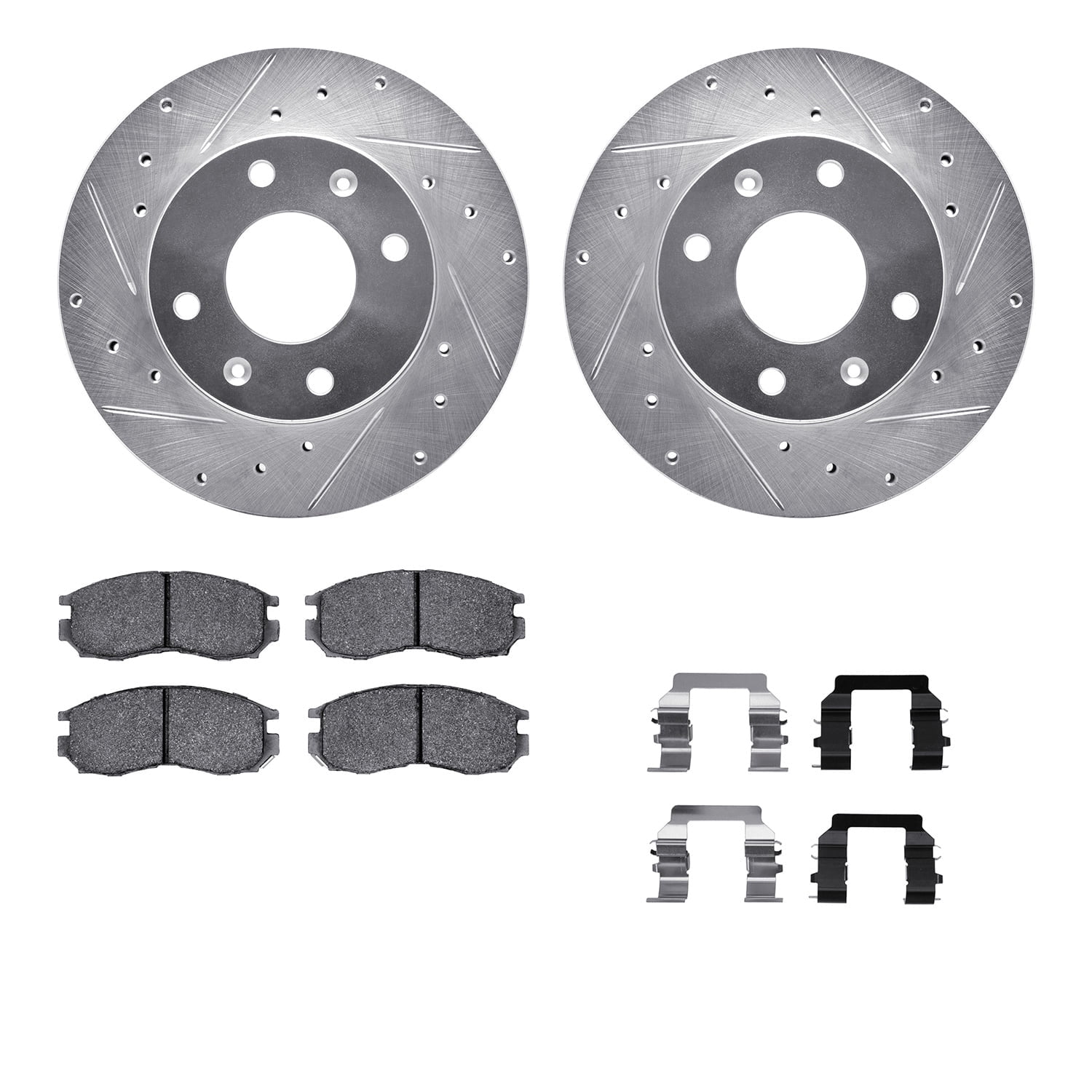Dynamic Friction Company Front Brake Rotors-Drilled and Slotted-Silver with 5000 Advanced Brake Pads includes Hardware 7512-72034