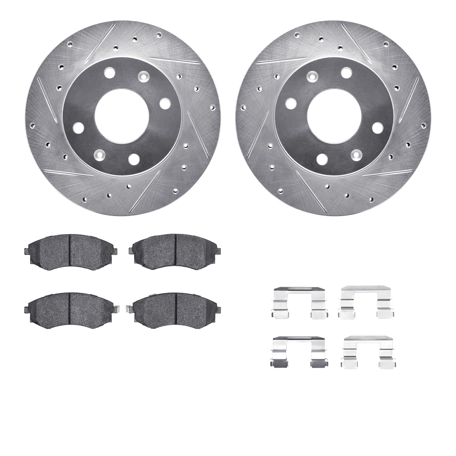 Dynamic Friction Company Front Brake Rotors-Drilled and Slotted-Silver with 5000 Advanced Brake Pads includes Hardware 7512-72037