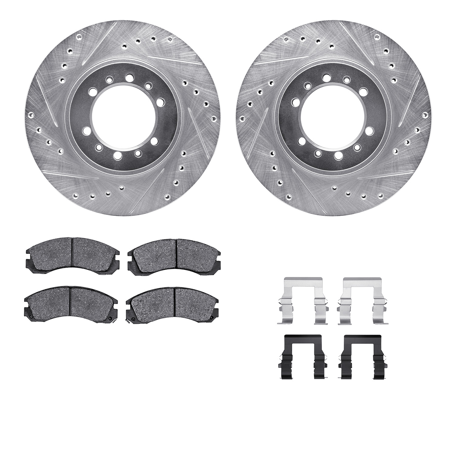 Dynamic Friction Company Front Brake Rotors-Drilled and Slotted-Silver with 5000 Advanced Brake Pads includes Hardware 7512-72043