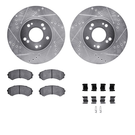 Dynamic Friction Company Front Brake Rotors-Drilled and Slotted-Silver with 5000 Advanced Brake Pads includes Hardware 7512-72072