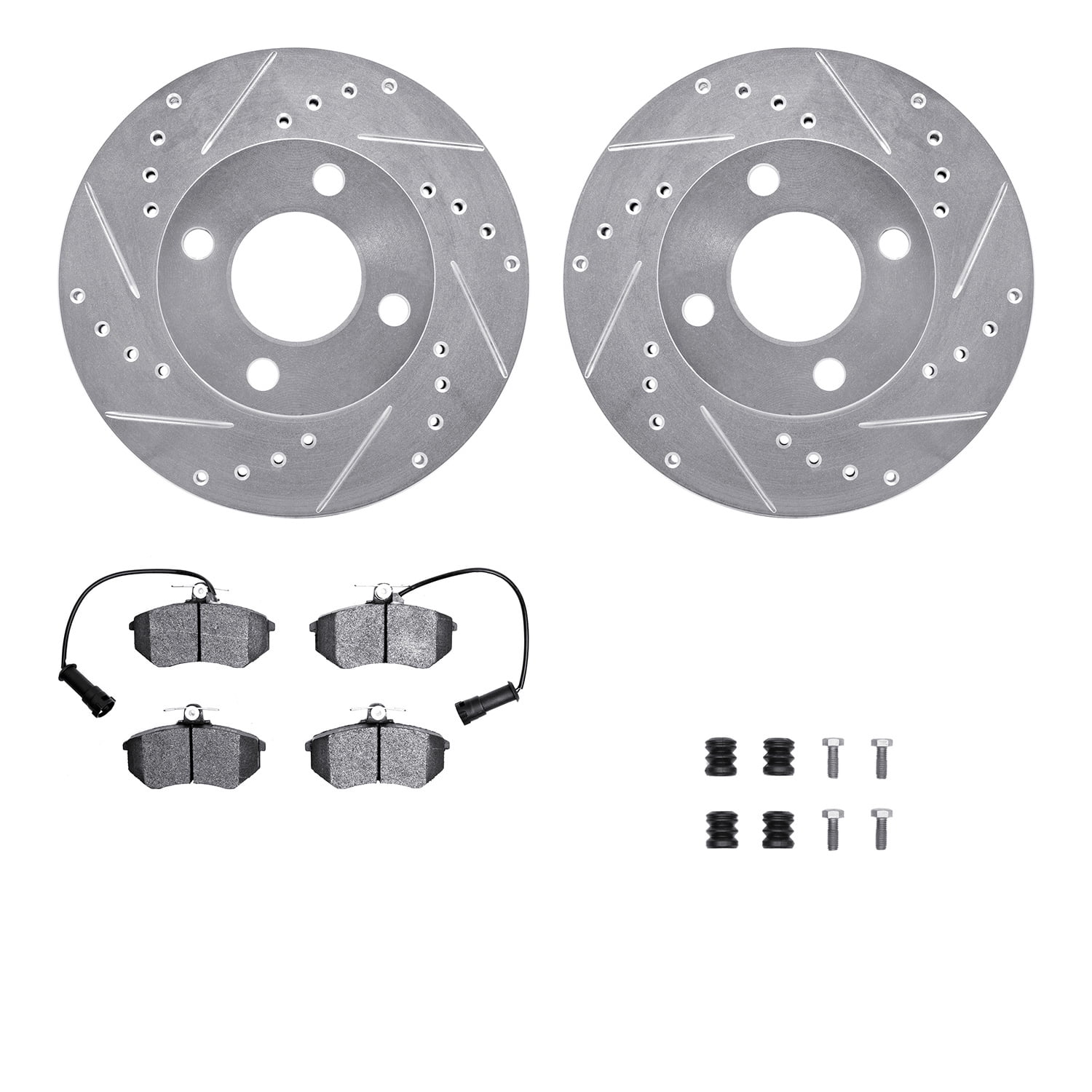 Dynamic Friction Company Front Brake Rotors-Drilled and Slotted-Silver with 5000 Advanced Brake Pads includes Hardware 7512-73000