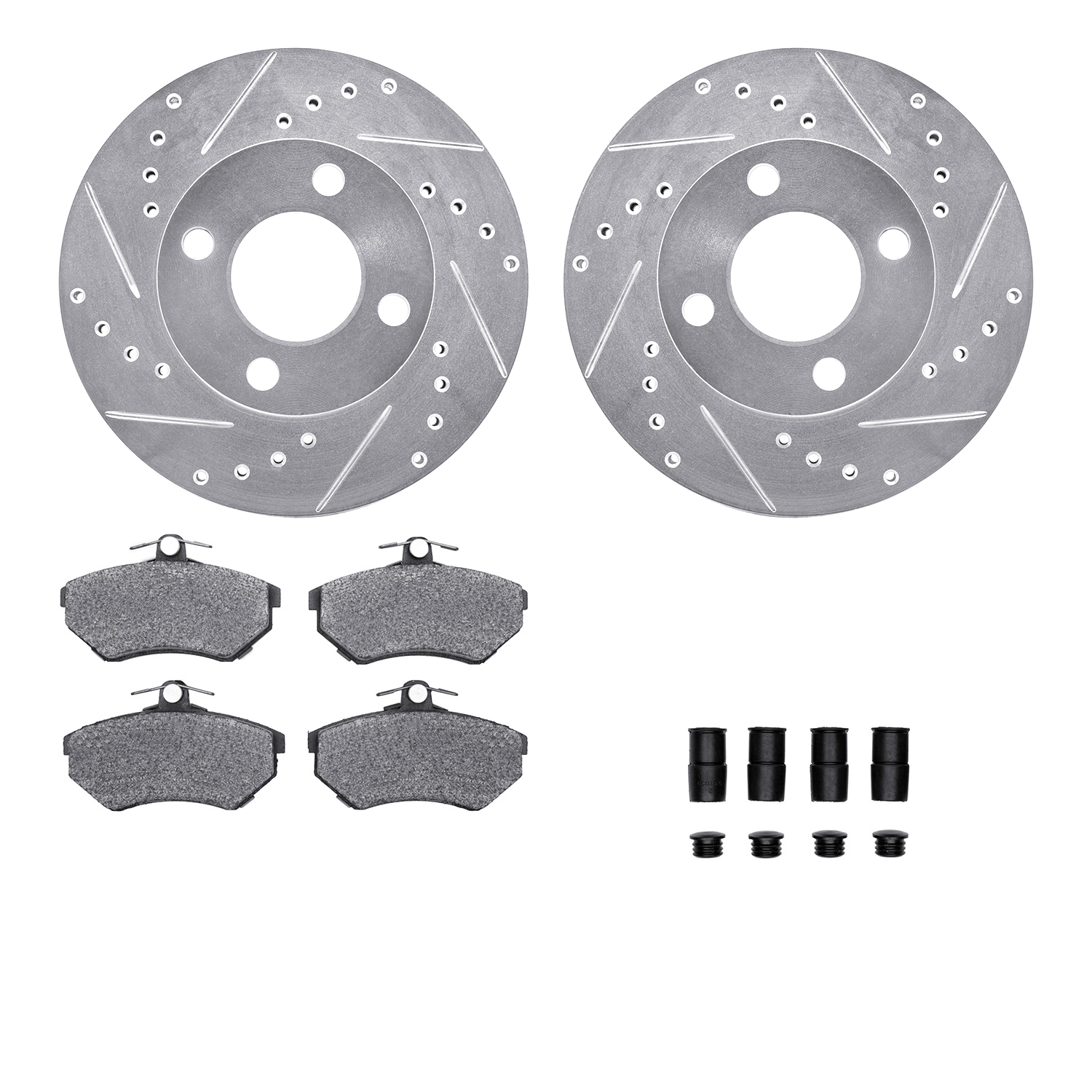 Dynamic Friction Company Front Brake Rotors-Drilled and Slotted-Silver with 5000 Advanced Brake Pads includes Hardware 7512-73002