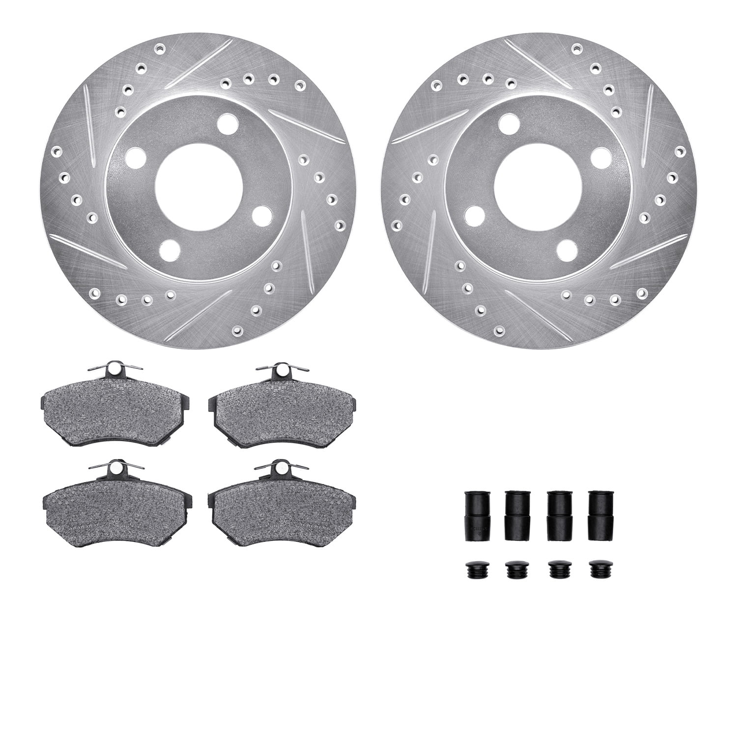 Dynamic Friction Company Front Brake Rotors-Drilled and Slotted-Silver with 5000 Advanced Brake Pads includes Hardware 7512-73016