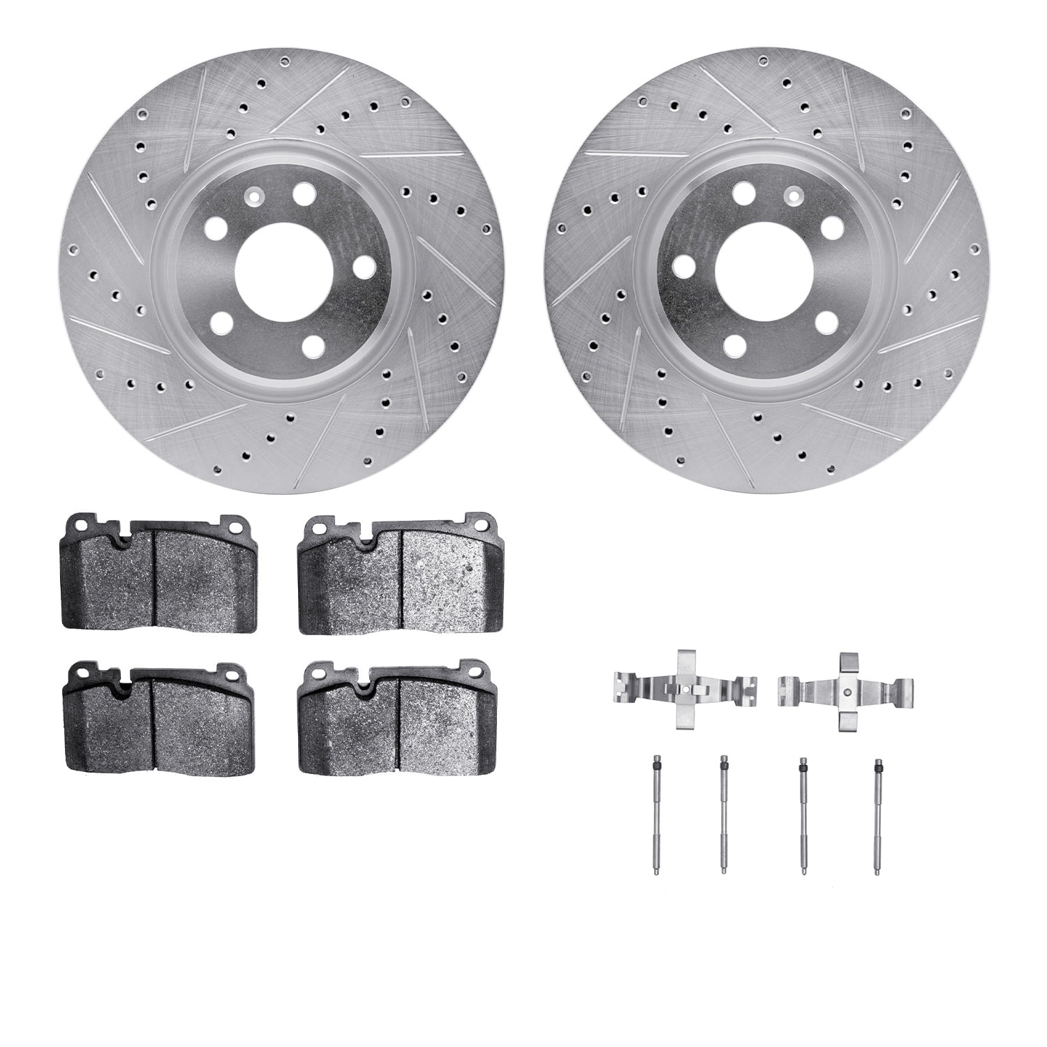 Dynamic Friction Company Front Brake Rotors-Drilled and Slotted-Silver with 5000 Advanced Brake Pads includes Hardware 7512-73077