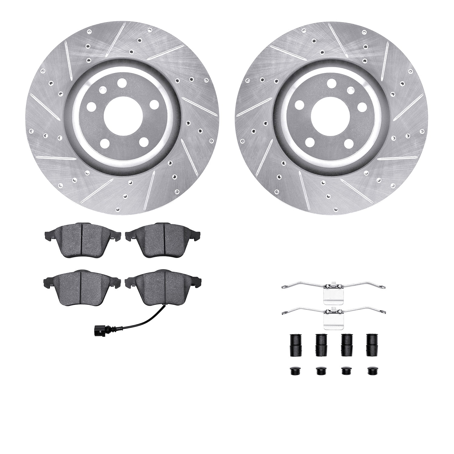 Dynamic Friction Company Front Brake Rotors-Drilled and Slotted-Silver with 5000 Advanced Brake Pads includes Hardware 7512-73095