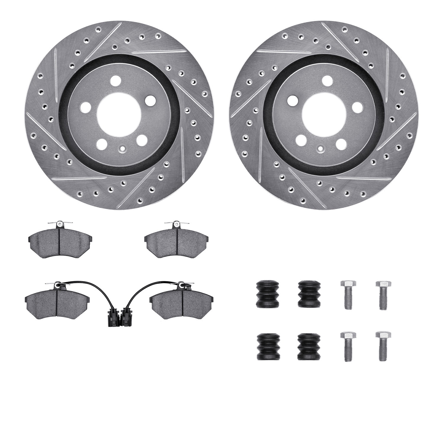 Dynamic Friction Company Front Brake Rotors-Drilled and Slotted-Silver with 5000 Advanced Brake Pads includes Hardware 7512-74012