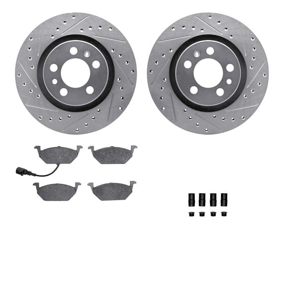 Dynamic Friction Company Front Brake Rotors-Drilled and Slotted-Silver with 5000 Advanced Brake Pads includes Hardware 7512-74028