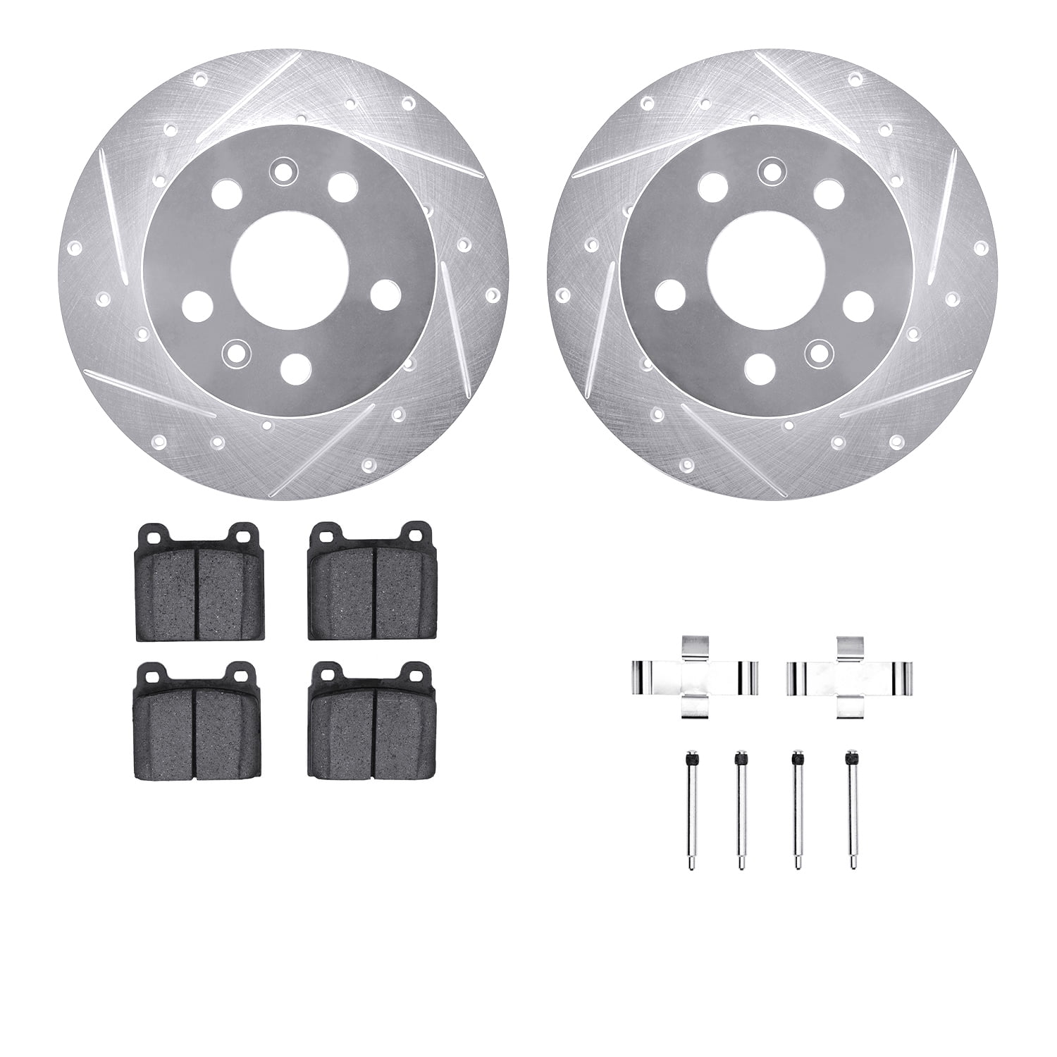 Dynamic Friction Company Front Brake Rotors-Drilled and Slotted-Silver with 5000 Advanced Brake Pads includes Hardware 7512-74073