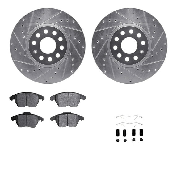 Dynamic Friction Company Front Brake Rotors-Drilled and Slotted-Silver with 5000 Advanced Brake Pads includes Hardware 7512-74103