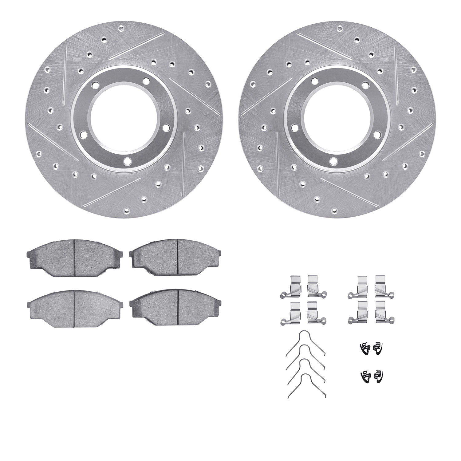 Dynamic Friction Company Front Brake Rotors-Drilled and Slotted-Silver with 5000 Advanced Brake Pads includes Hardware 7512-76045