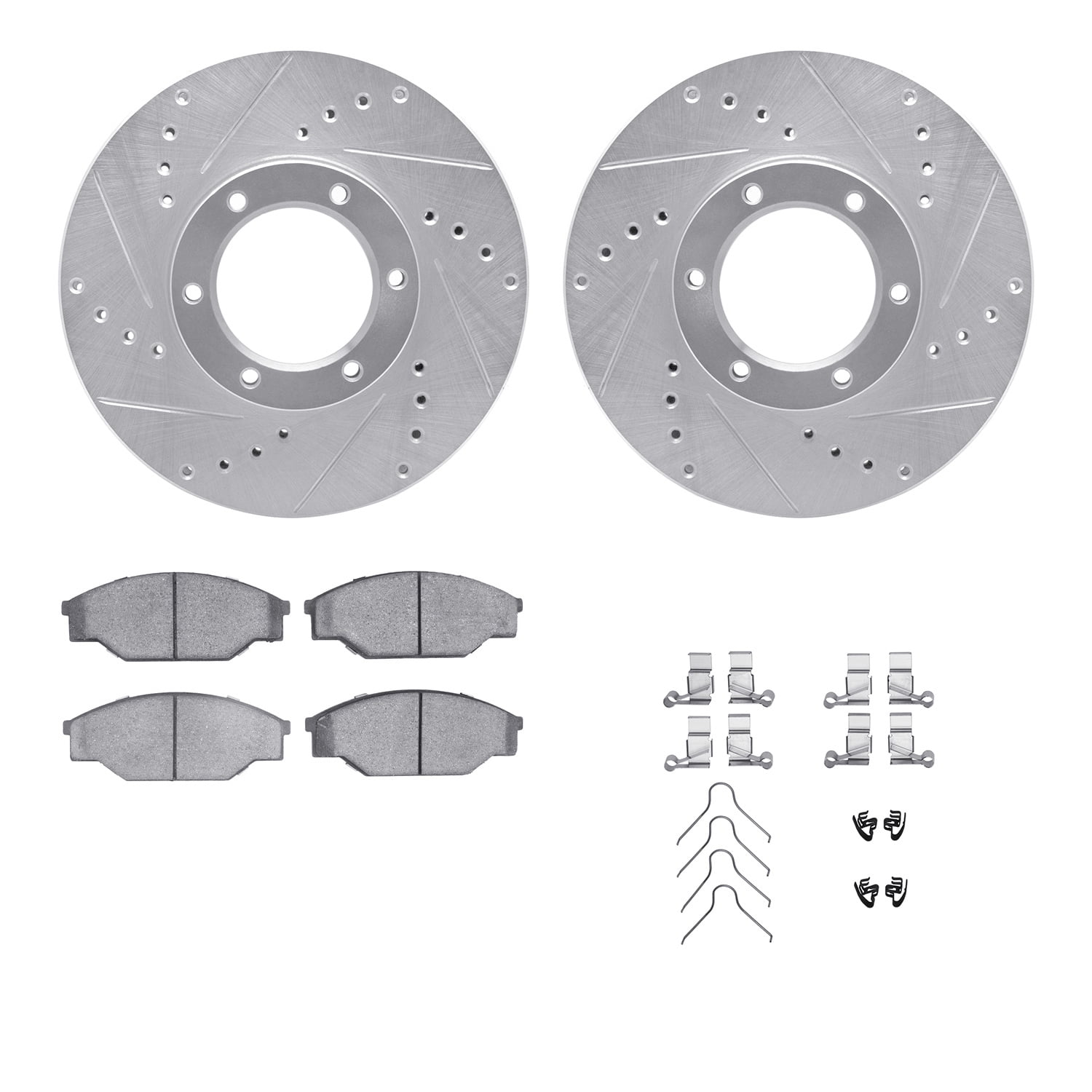 Dynamic Friction Company Front Brake Rotors-Drilled and Slotted-Silver with 5000 Advanced Brake Pads includes Hardware 7512-76047