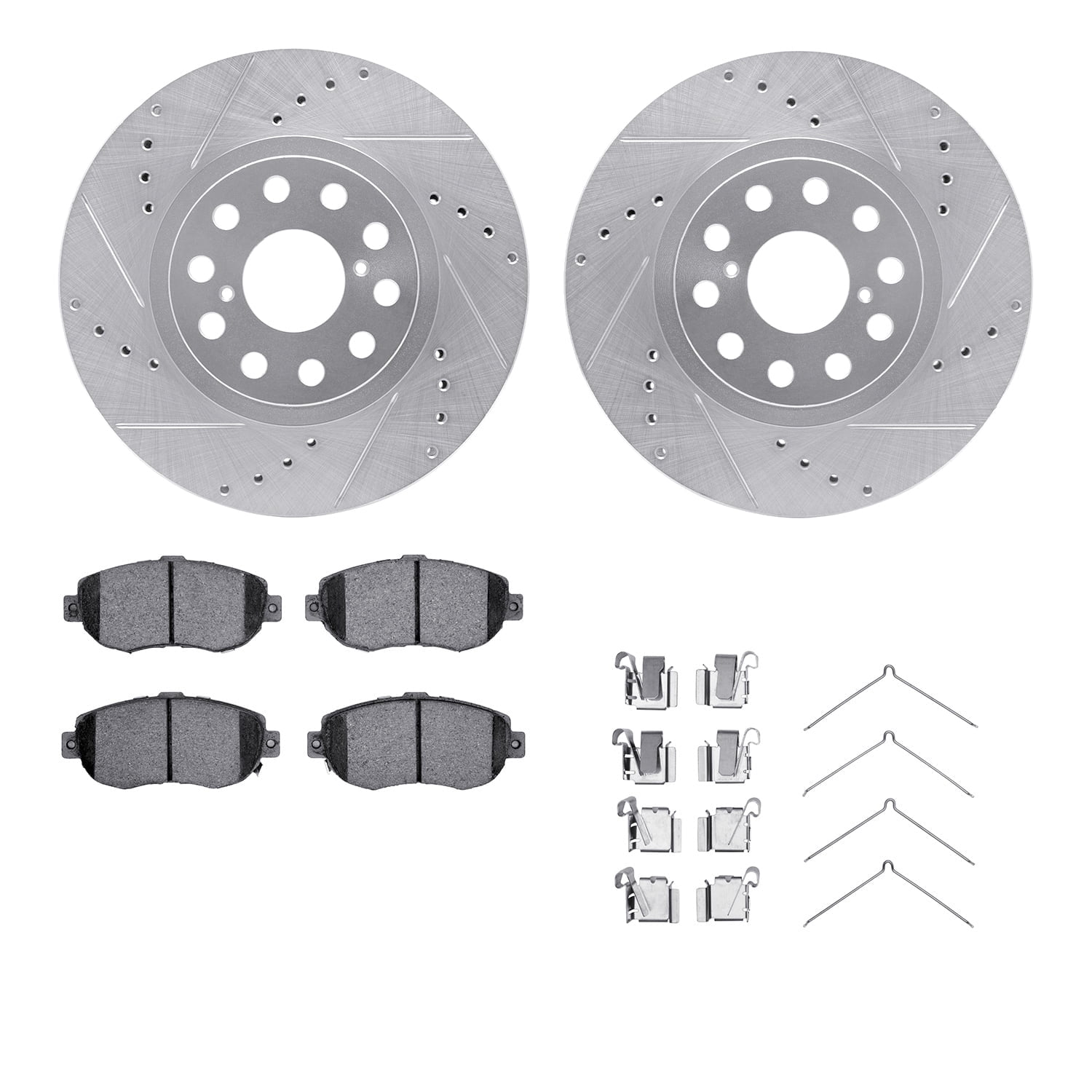 Dynamic Friction Company Front Brake Rotors-Drilled and Slotted-Silver with 5000 Advanced Brake Pads includes Hardware 7512-76070
