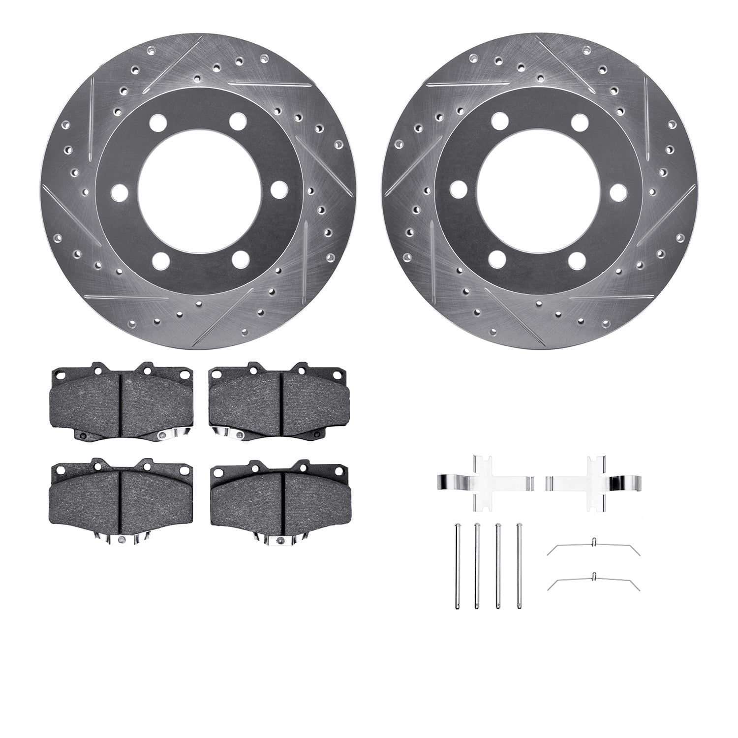 Dynamic Friction Company Front Brake Rotors-Drilled and Slotted-Silver with 5000 Advanced Brake Pads includes Hardware 7512-76076