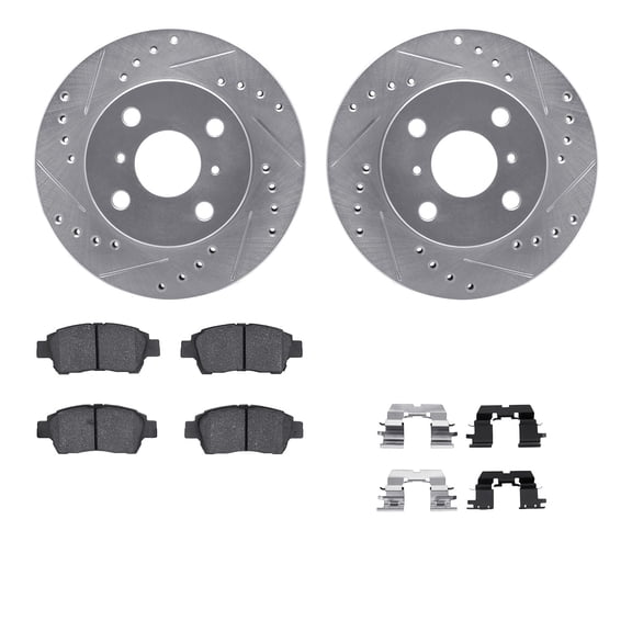 Dynamic Friction Company Front Brake Rotors-Drilled and Slotted-Silver with 5000 Advanced Brake Pads includes Hardware 7512-76086