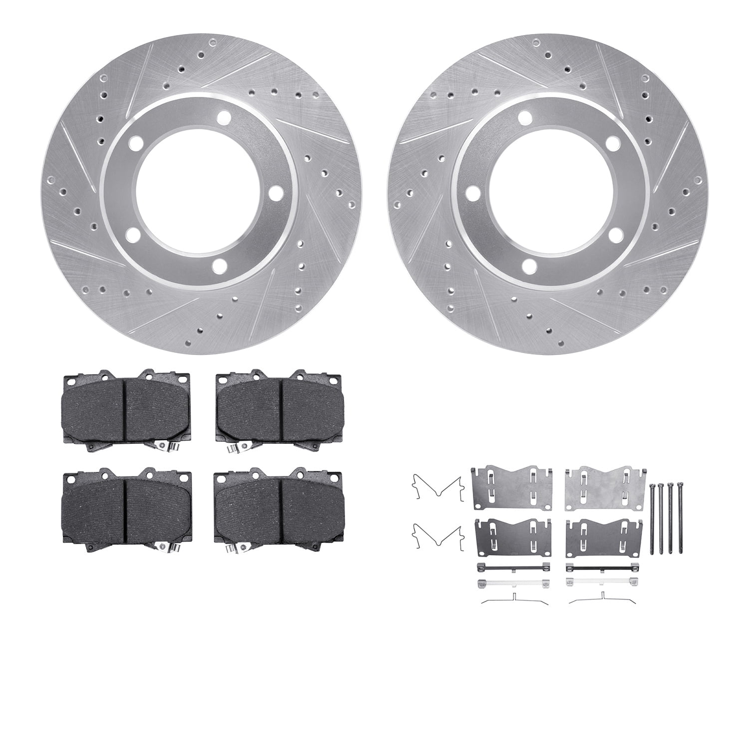 Dynamic Friction Company Front Brake Rotors-Drilled and Slotted-Silver with 5000 Advanced Brake Pads includes Hardware 7512-76115