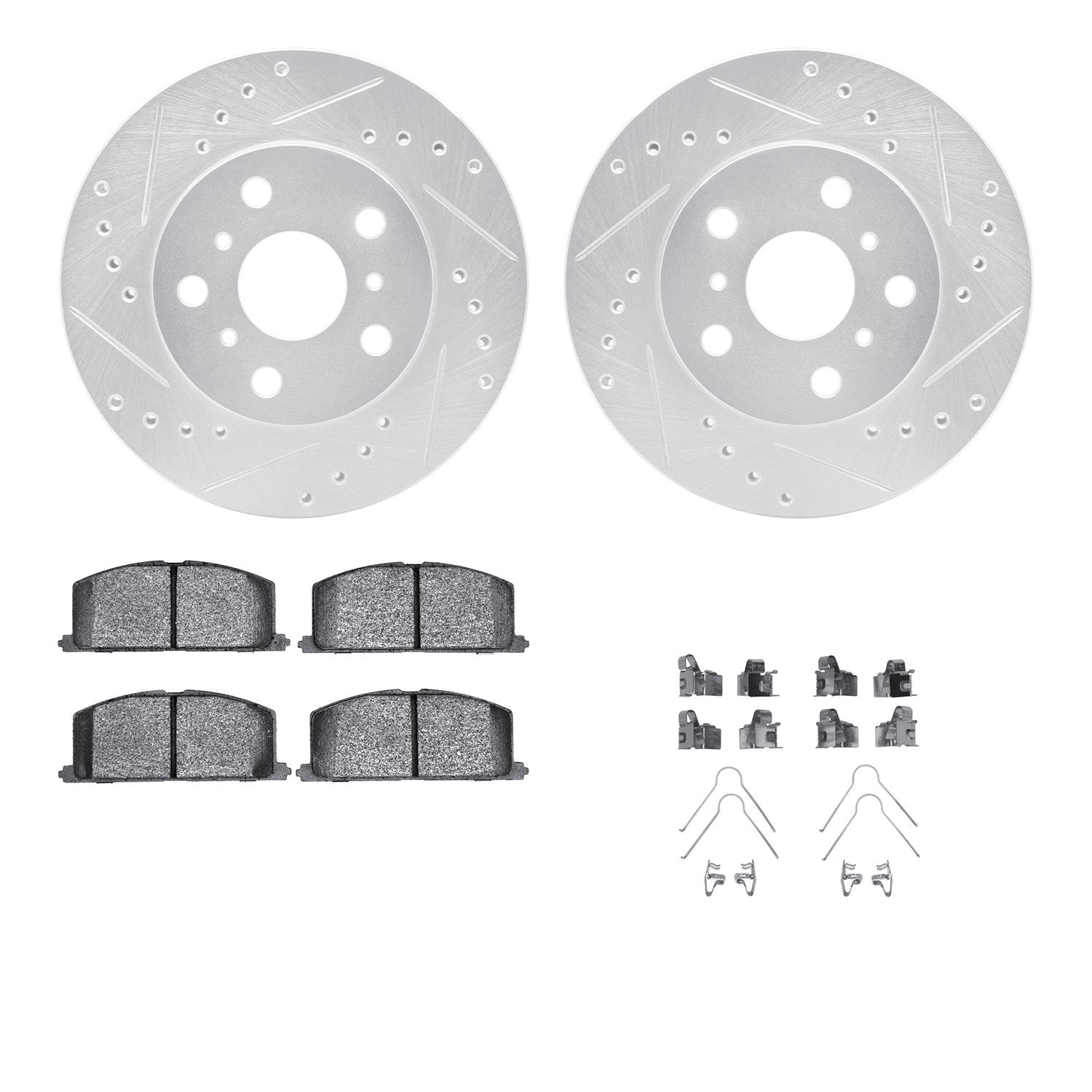 Dynamic Friction Company Front Brake Rotors-Drilled and Slotted-Silver with 5000 Advanced Brake Pads includes Hardware 7512-76174
