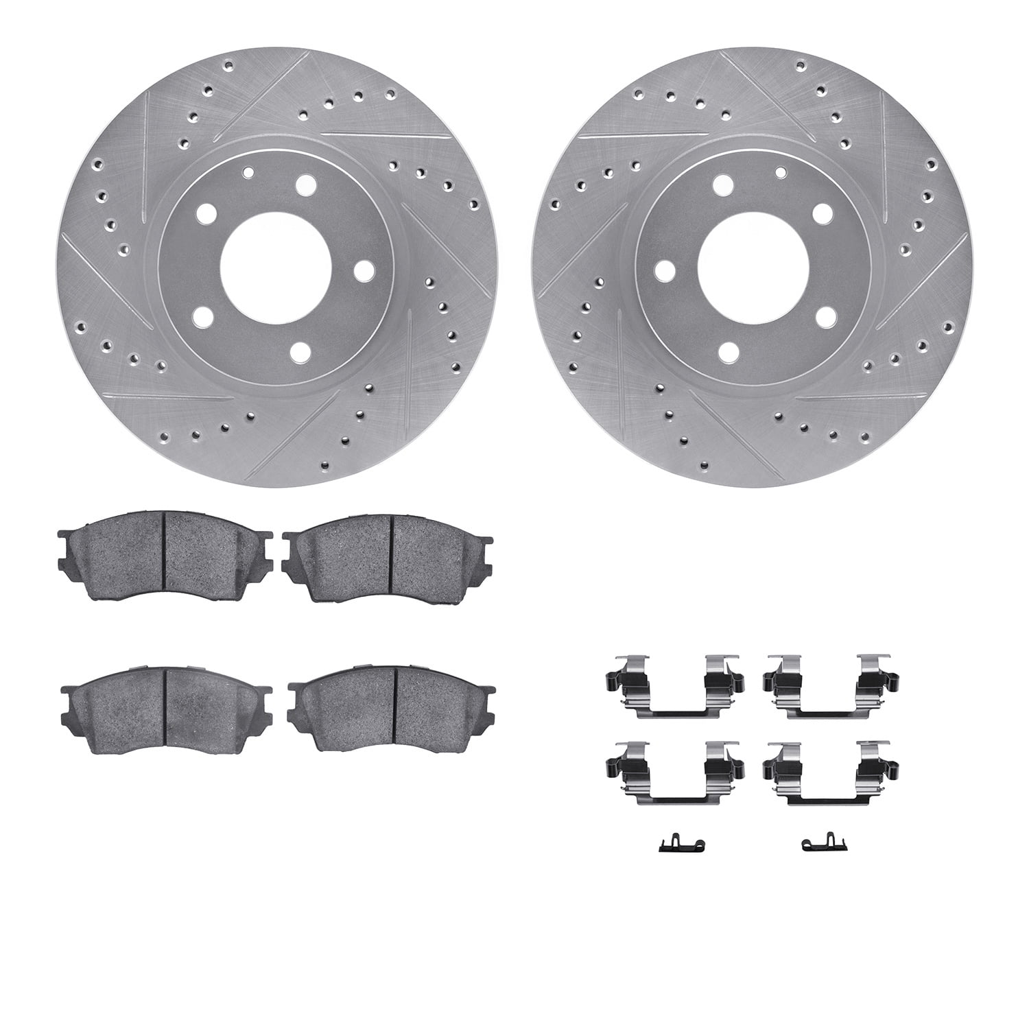Dynamic Friction Company Front Brake Rotors-Drilled and Slotted-Silver with 5000 Advanced Brake Pads includes Hardware 7512-80025