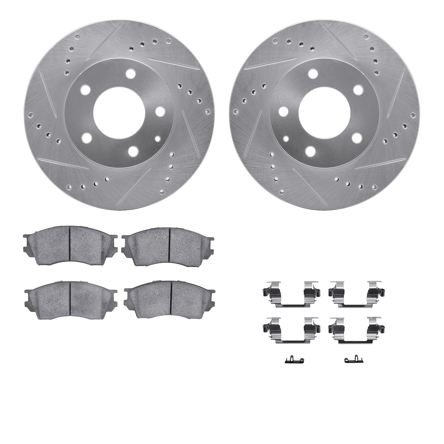 Dynamic Friction Company Front Brake Rotors-Drilled and Slotted-Silver with 5000 Advanced Brake Pads includes Hardware 7512-80051