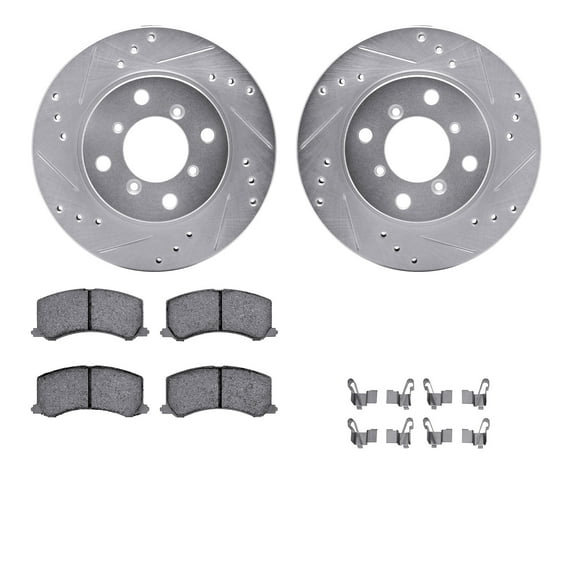 Dynamic Friction Company Front Brake Rotors Drilled and Slotted Silver with 5000 Advanced Brake Pads includes Hardware - 7512-80072