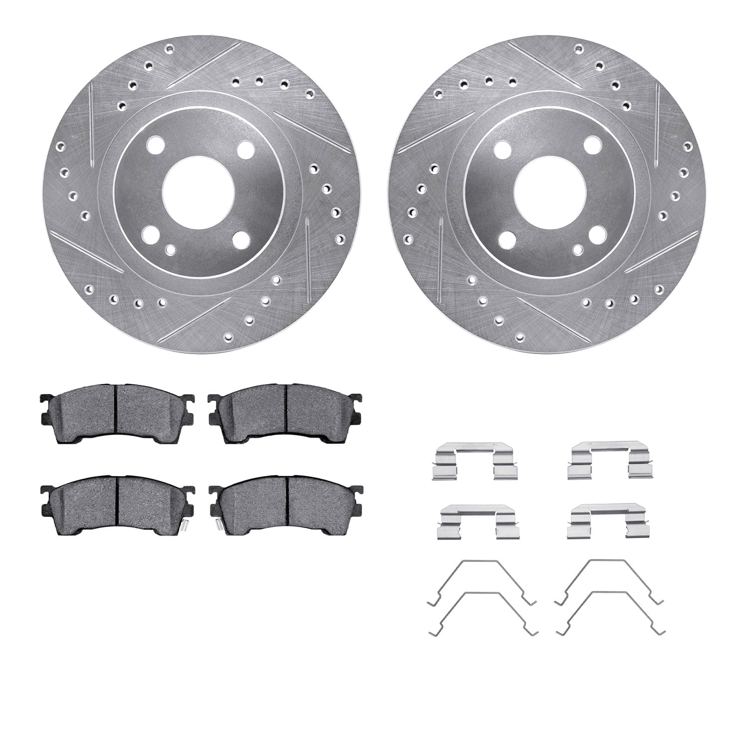 Dynamic Friction Company Front Brake Rotors-Drilled and Slotted-Silver with 5000 Advanced Brake Pads includes Hardware 7512-80163