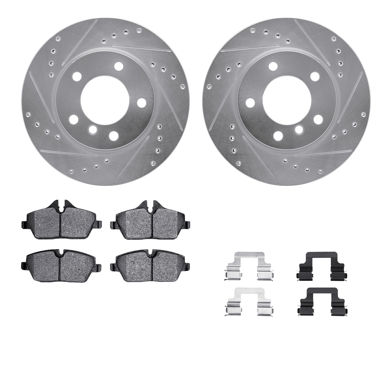 Dynamic Friction Company Front Brake Rotors-Drilled and Slotted-Silver with 5000 Advanced Brake Pads includes Hardware 7512-92010