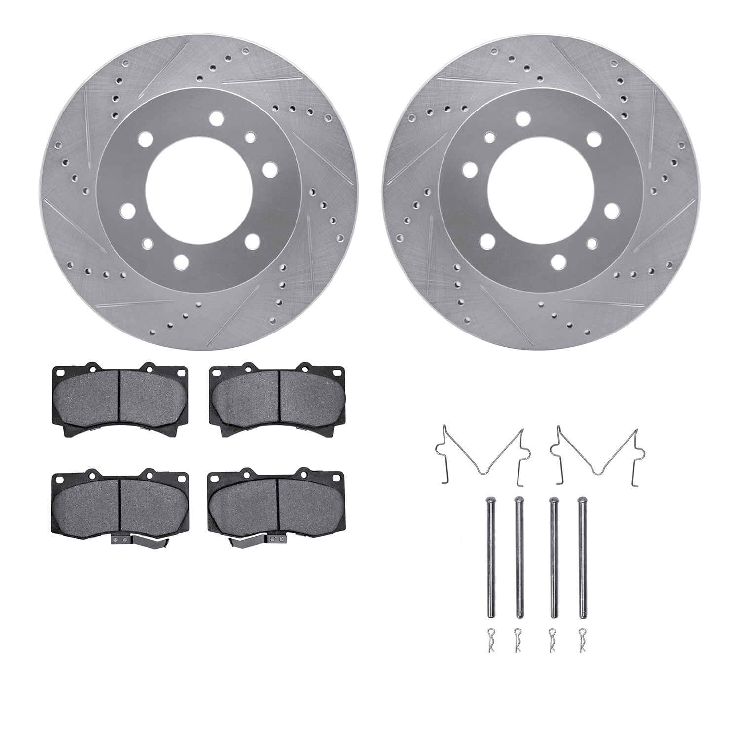 Dynamic Friction Company Front Brake Rotors-Drilled and Slotted-Silver with 5000 Advanced Brake Pads includes Hardware 7512-93001