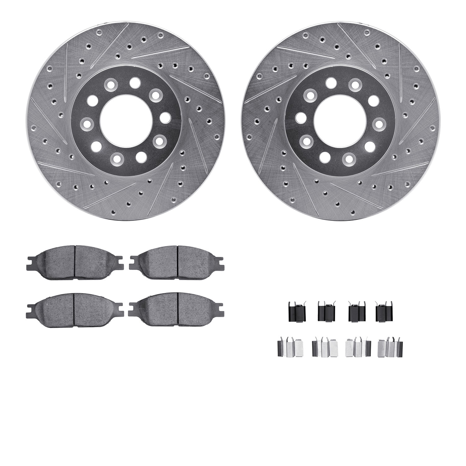 Dynamic Friction Company Front Brake Rotors-Drilled and Slotted-Silver with 5000 Advanced Brake Pads includes Hardware 7512-99170