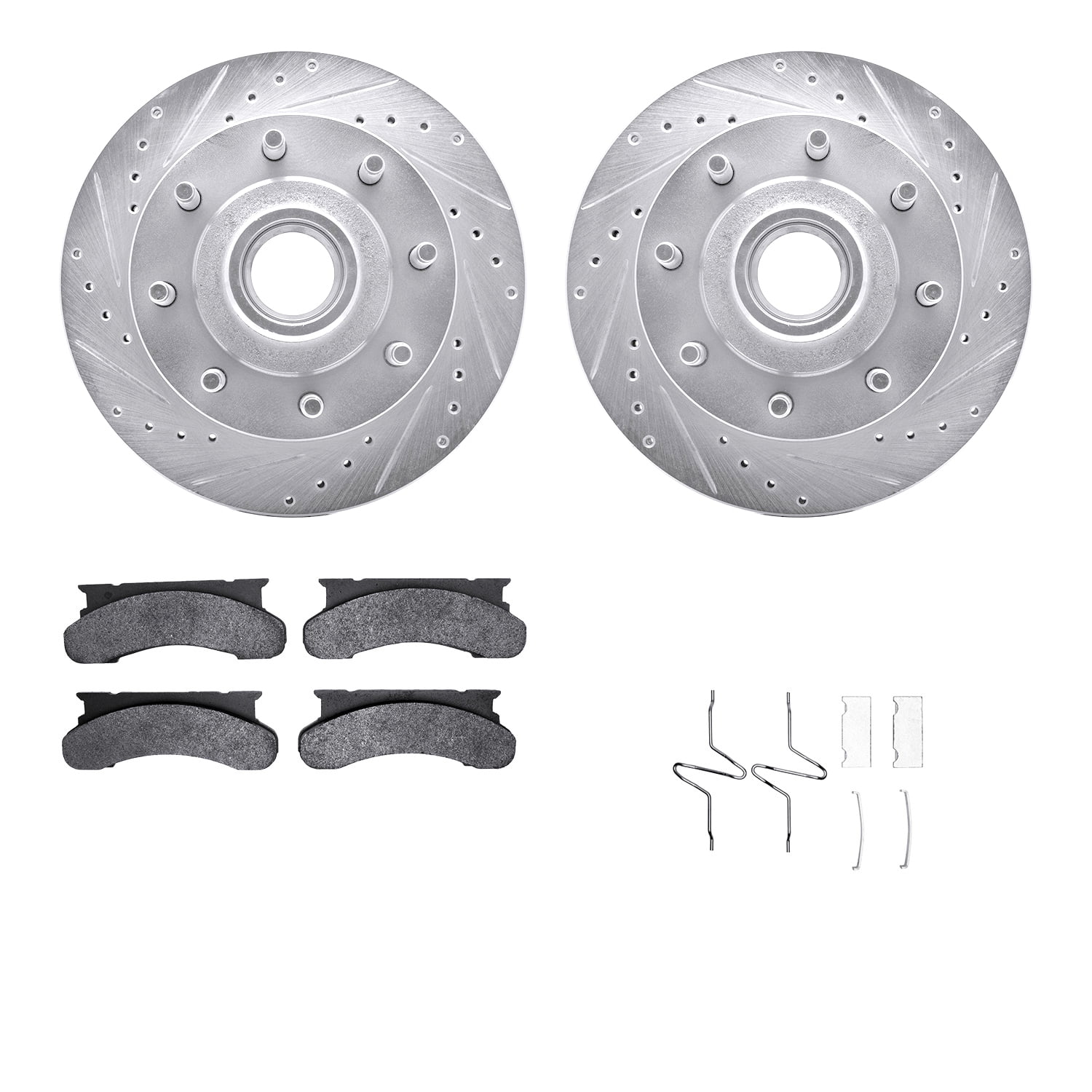 Dynamic Friction Company Front Brake Rotors-Drilled and Slotted-Silver with 5000 Advanced Brake Pads includes Hardware 7512-99284