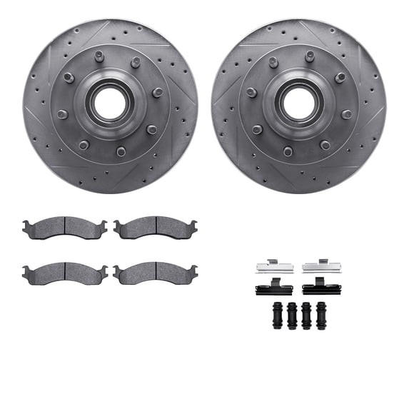 Dynamic Friction Company Front Brake Rotors-Drilled and Slotted-Silver with 5000 Advanced Brake Pads includes Hardware 7512-99333