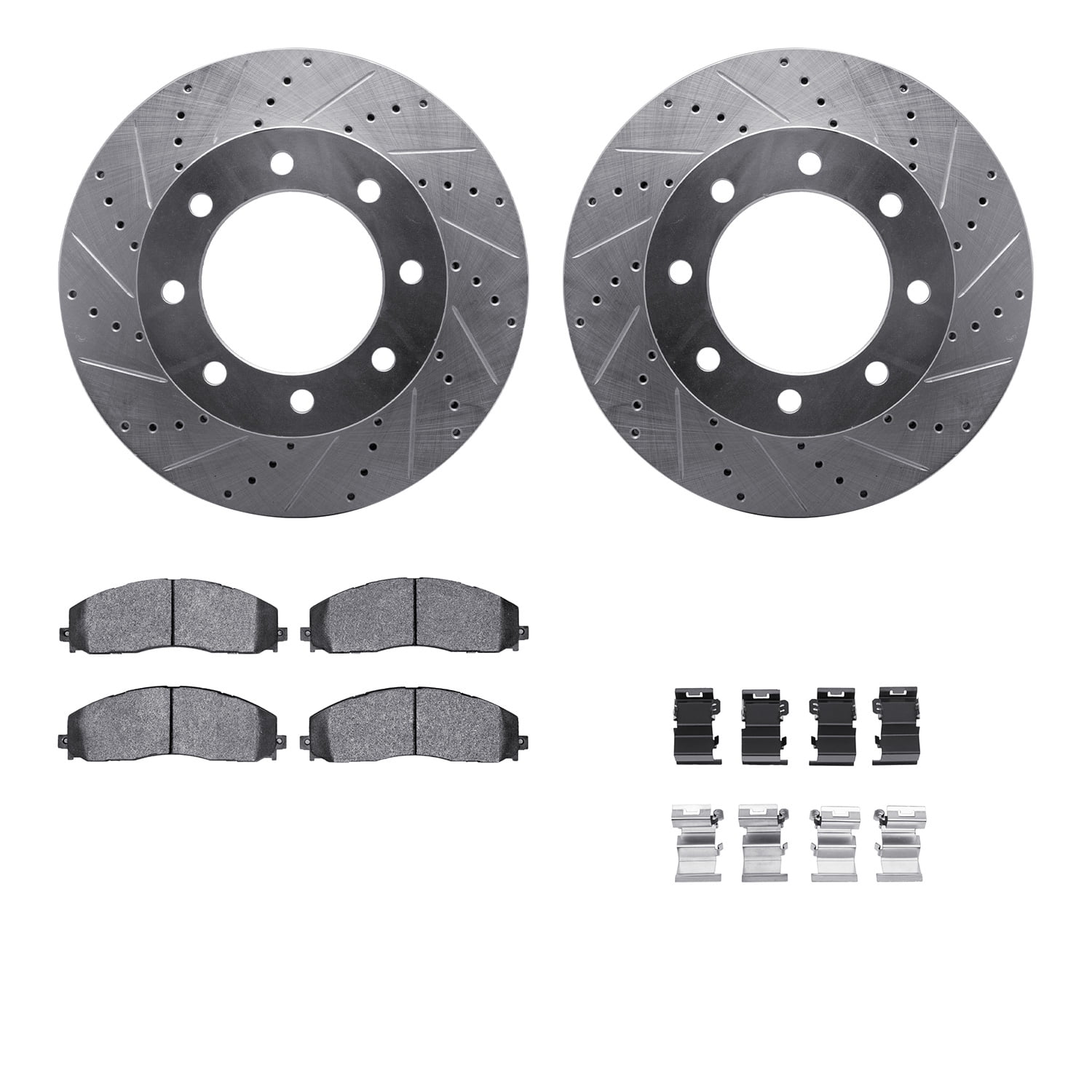 Dynamic Friction Company Front Brake Rotors-Drilled and Slotted-Silver with 5000 Advanced Brake Pads includes Hardware 7512-99675