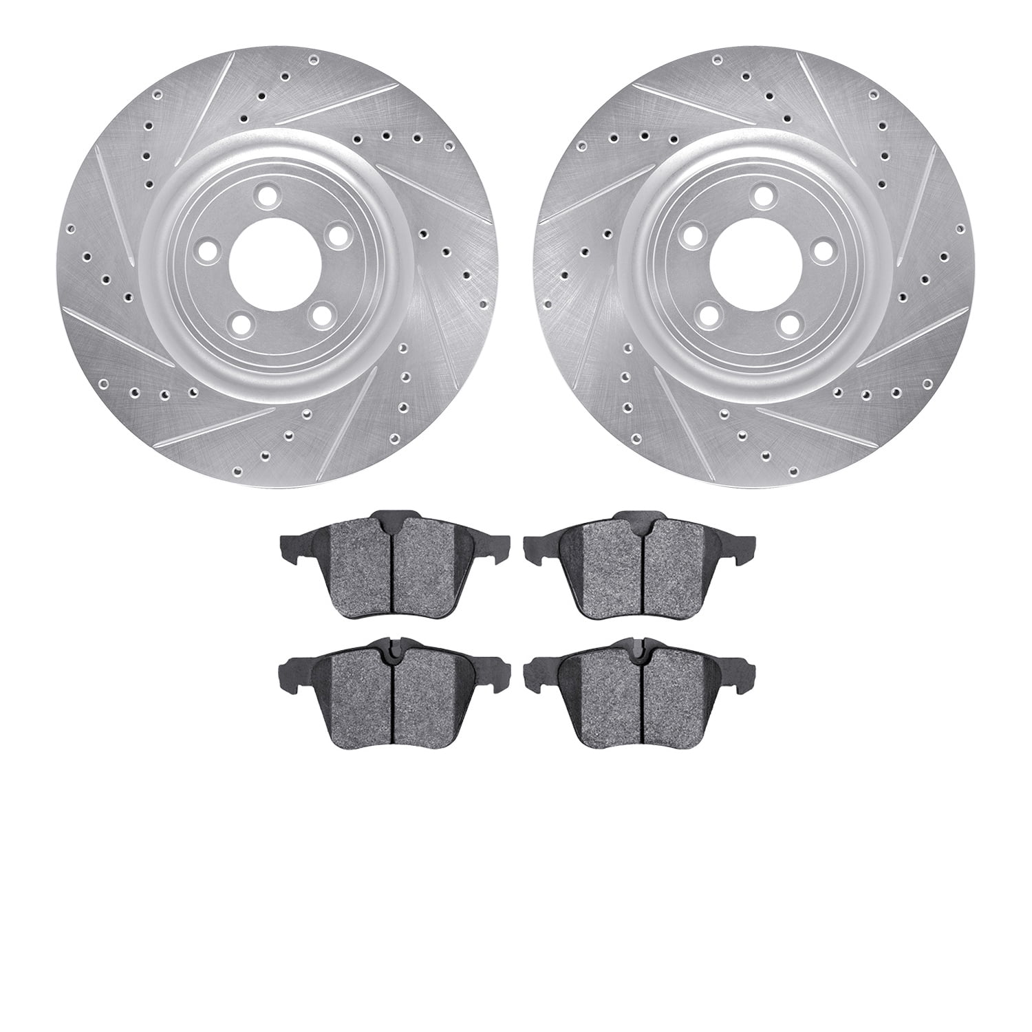 Dynamic Friction Company Front Brake Rotors-Drilled and Slotted-Silver with 5000 Euro Ceramic Brake Pads 7602-20017