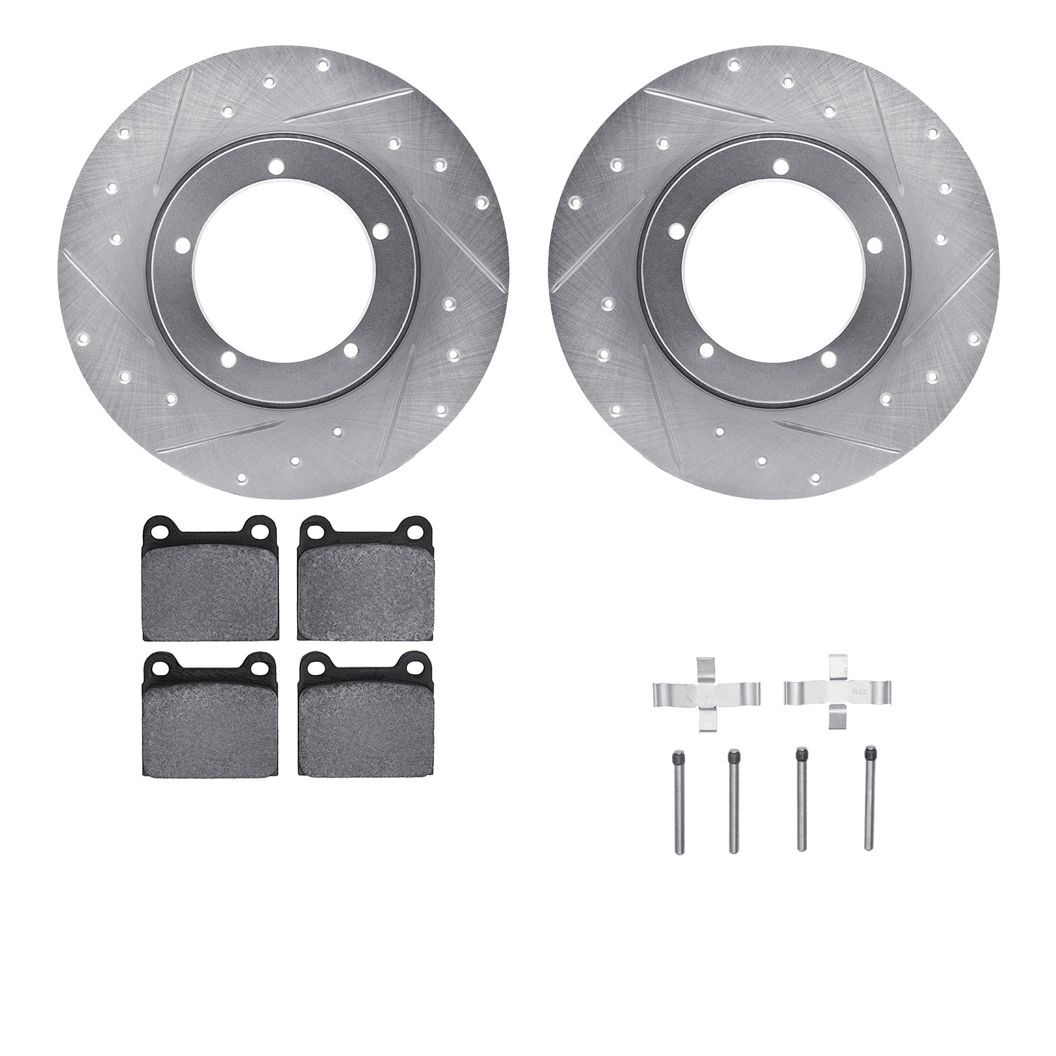 Dynamic Friction Company Front Brake Rotors-Drilled and Slotted-Silver with 5000 Euro Ceramic Brake Pads includes Hardware 7612-02001