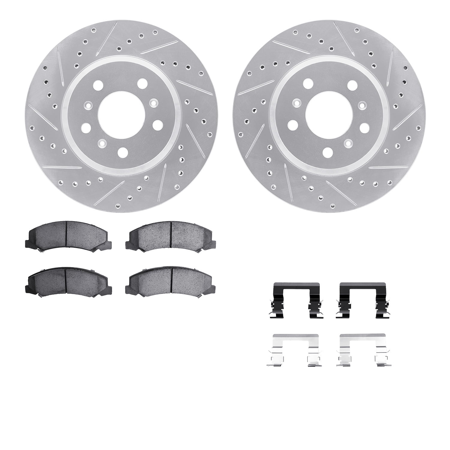 Dynamic Friction Company Front Brake Rotors-Drilled and Slotted-Silver with 5000 Euro Ceramic Brake Pads includes Hardware 7612-45001