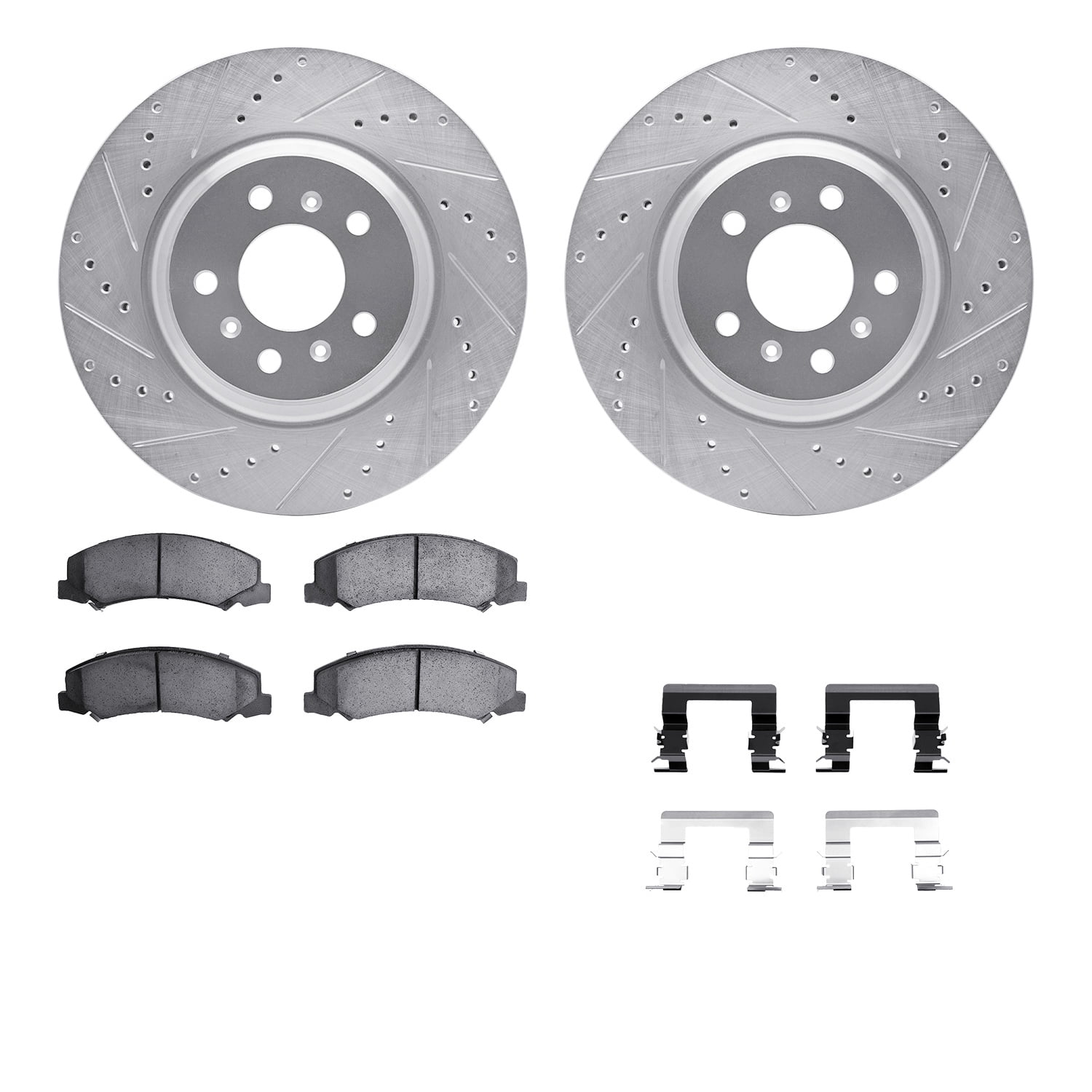 Dynamic Friction Company Front Brake Rotors-Drilled and Slotted-Silver with 5000 Euro Ceramic Brake Pads includes Hardware 7612-46010