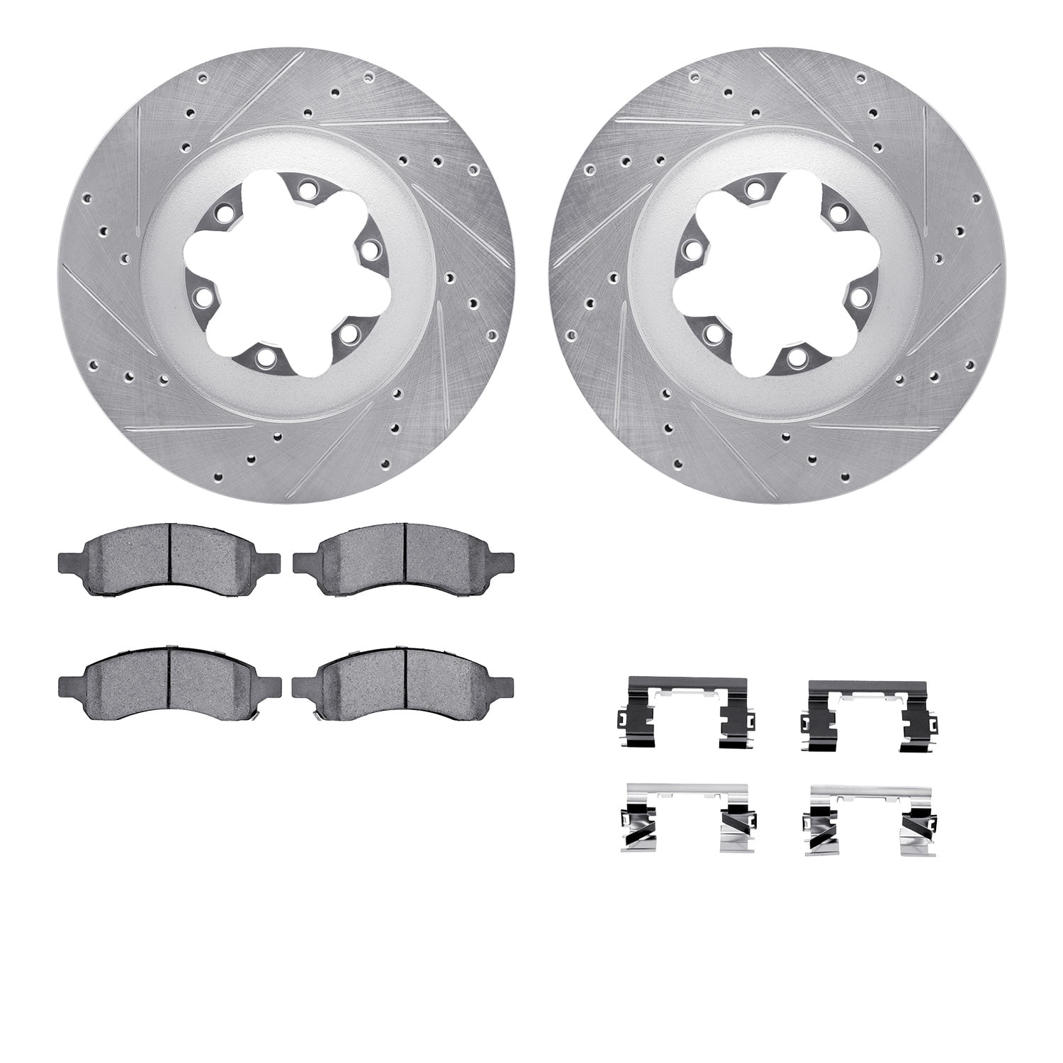 Dynamic Friction Company Front Brake Rotors-Drilled and Slotted-Silver with 5000 Euro Ceramic Brake Pads includes Hardware 7612-48007
