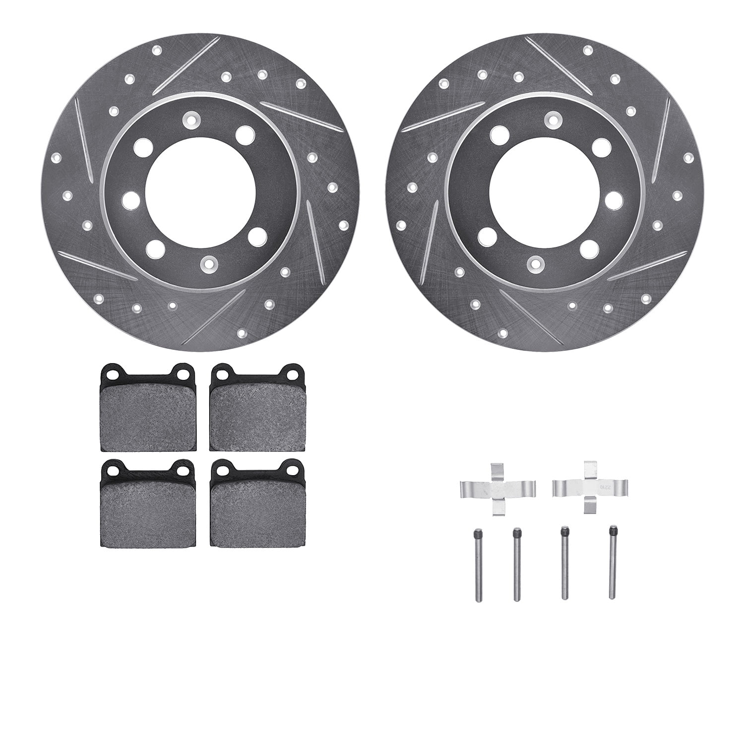 Dynamic Friction Company Front Brake Rotors-Drilled and Slotted-Silver with 5000 Euro Ceramic Brake Pads includes Hardware 7612-65001