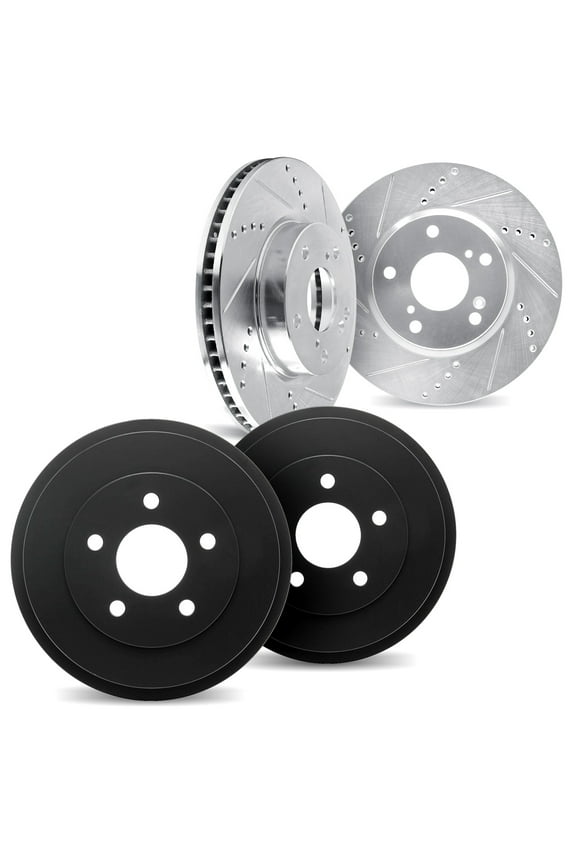 Company Front Brake Rotors Drilled and Slotted Silver with Brake Drums - 7004-54026