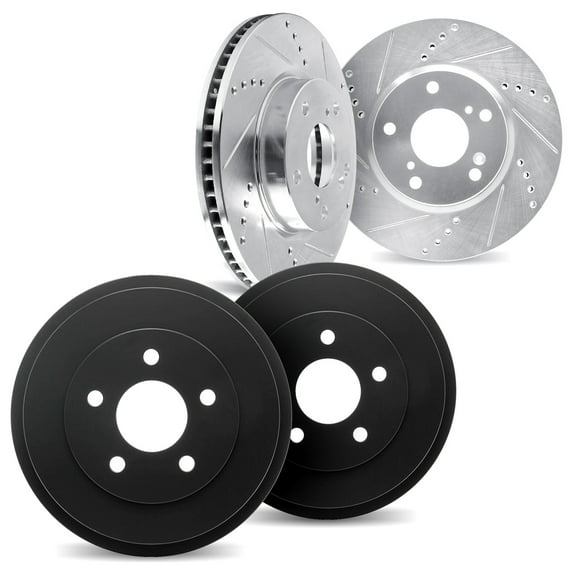 Dynamic Friction Company Front Brake Rotors Drilled and Slotted Silver with Brake Drums - 7004-74036