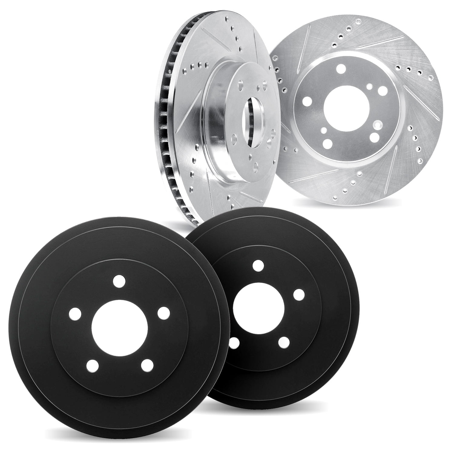 Dynamic Friction Company Front Brake Rotors Drilled and Slotted Silver with Brake Drums - 7004-80059