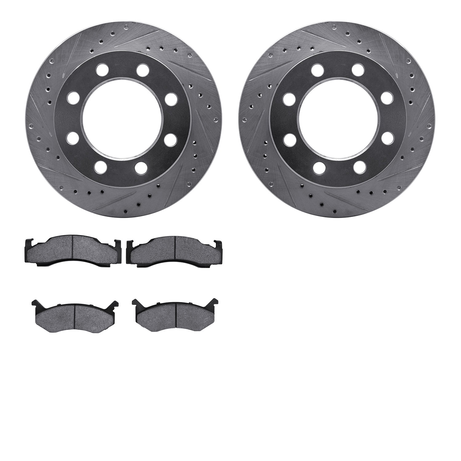 Dynamic Friction Company Front Brake Rotors-Drilled and Slotted-Silver with Heavy Duty Brake Pads 7202-40082